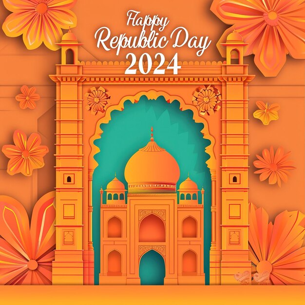 Photo create a greeting card to wish indias republic day include the text happy republic day 2024 make su