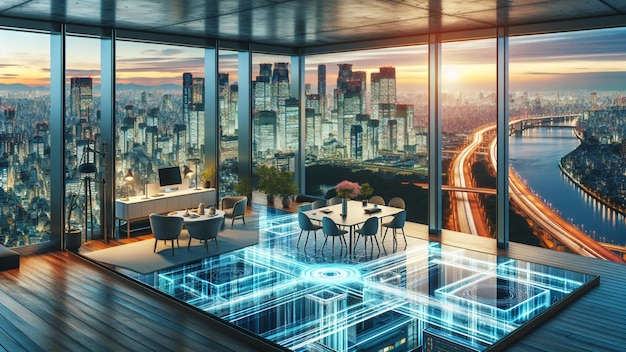 Create a hightech apartment in Tokyo with futuristic design