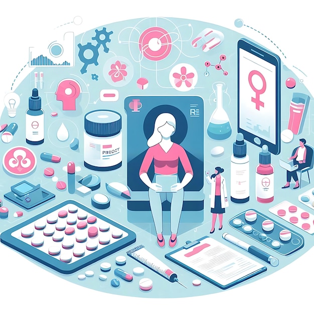 Create an illustration depicting the concept of hormone replacement therapy HRT