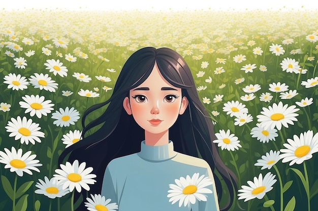 Create an image of a character surrounded by a field of selflove daisies