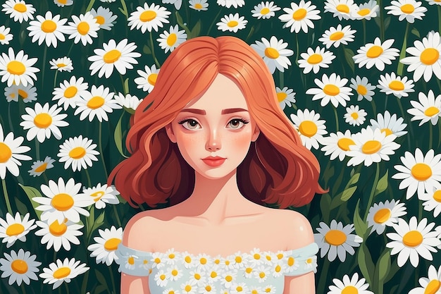 Create an image of a character surrounded by a field of selflove daisies