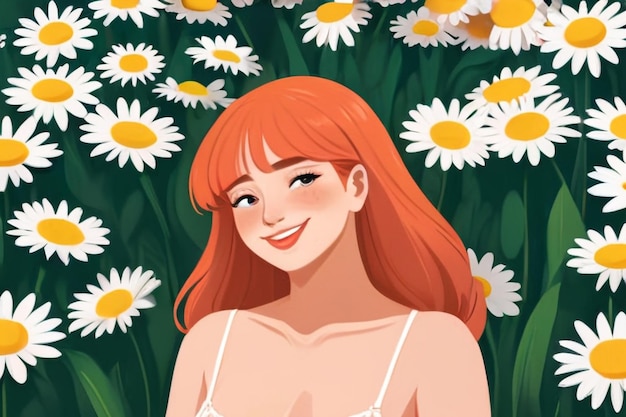 Create an image of a character surrounded by a field of selflove daisies