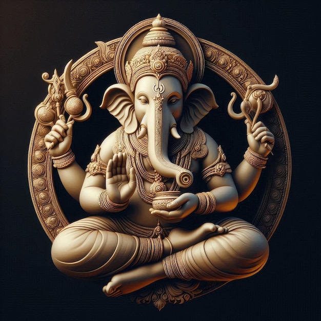 Create an image of Lord Ganesh in a graceful and meditative pose