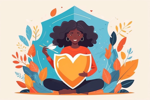 Create an image of a person crafting a selflove shield to ward off negativity