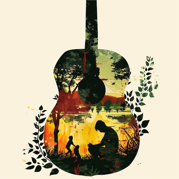 Photo create an imaginative illustration of an acoustic guitar that blends perfectly into a natural settin