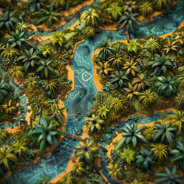 Photo create a map of a jungle river tracing its path through uncharted territory