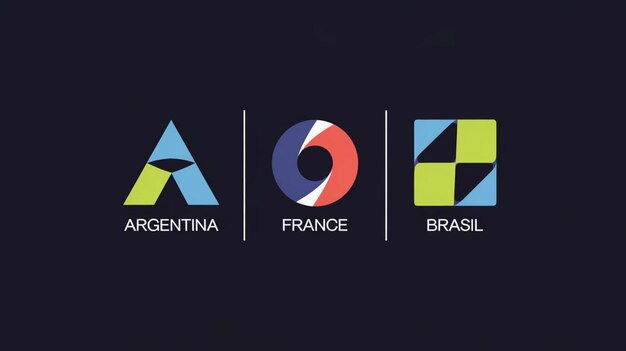 Photo create minimalist argentina france and brazil logo separated in white and black background