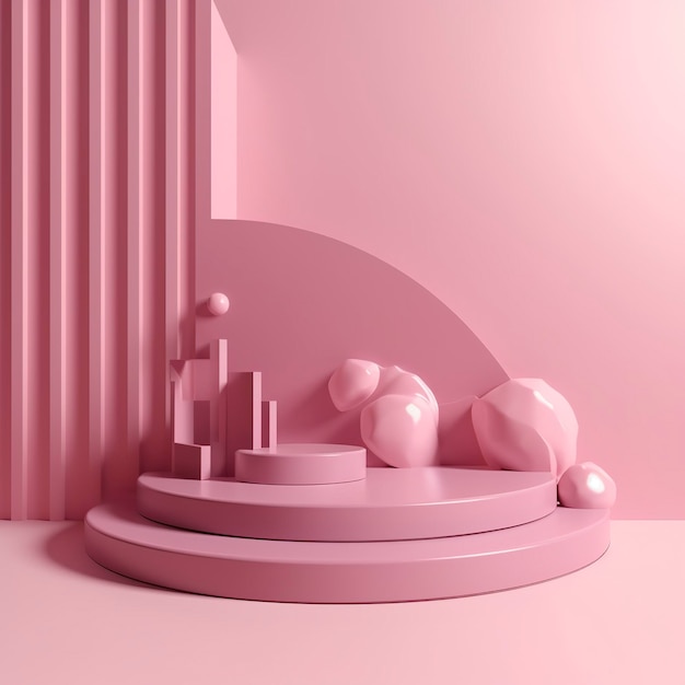 Create a mockup of your product on this abstract pink background with a 3D model of the stage podium included generat ai