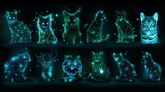 Create a neon collection of animal symbols featuring glowing paw