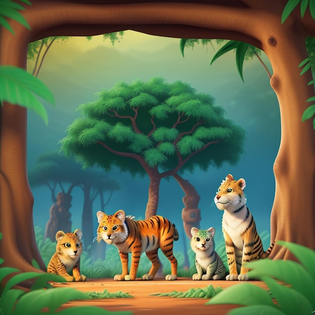 Create an oil painting of wild animals in the African jungle for World Animal Day