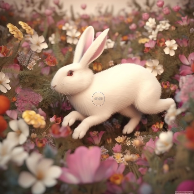 create a painting of a bunny hopping through a garden