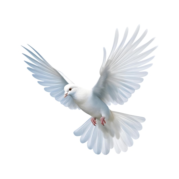 Create realistic pictures of white doves flying on plain white backgrounds in a highquality