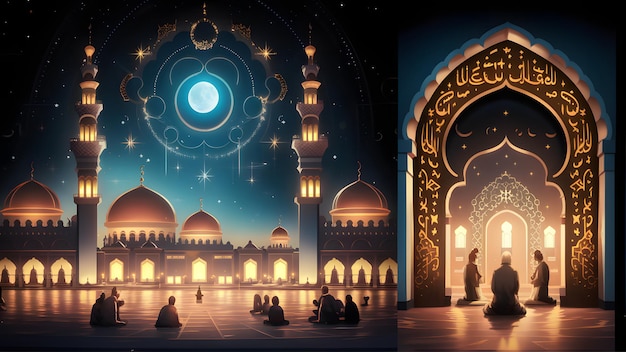 Create a serene and contemplative digital illustration capturing the essence of Ramadan in a quiet