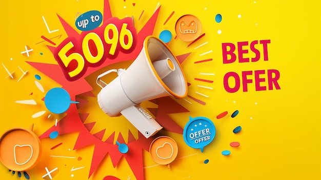 Photo create the slogan up to 50 best offer in the design style of a sale