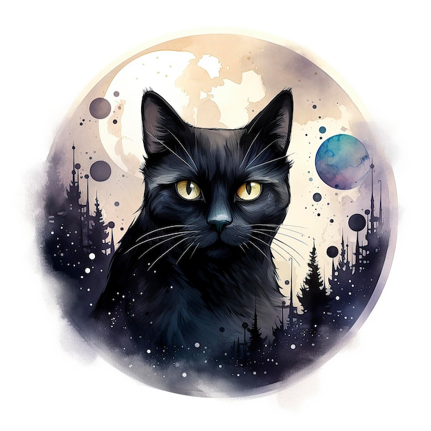 Create a Stylish and Mysterious Black Cat Design with Swirls