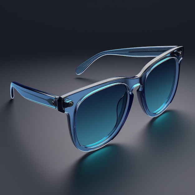 Create Sunglasses With Frosted Glass Texture And Blue Translucent Plastic In Layered Translucency Style