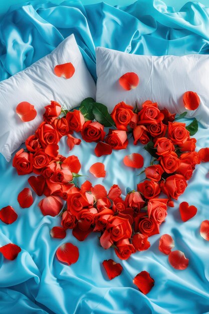 Create the Ultimate Romantic Valentines Day with a Bed Adorned with Rose Petals in a Heart Shape