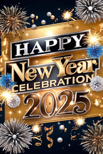 Photo create a vibrant happy new year celebration 2025 banner featuring sparkles and festive elements