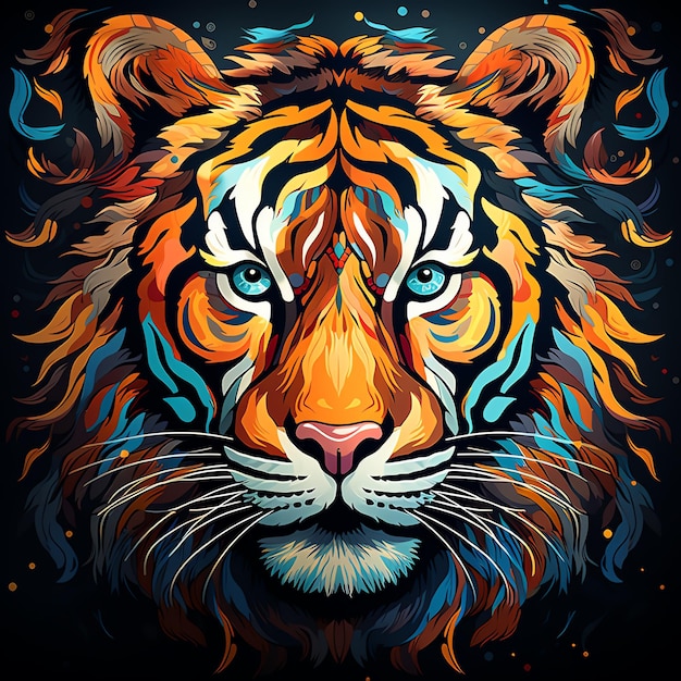 Create a vibrant highresolution closeup of a Bengal tiger illustrating intricate details in bold col