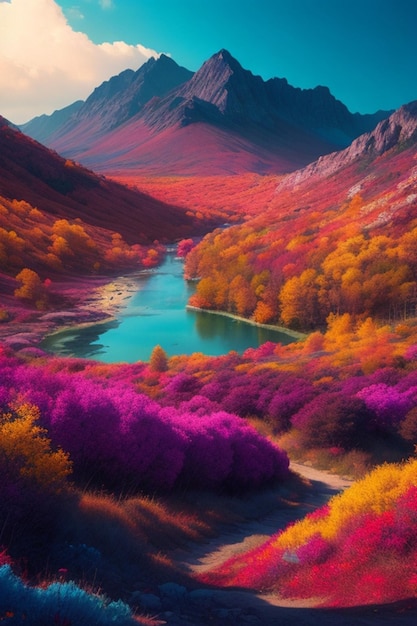 Create a vibrant highresolution image of a colorful landscape