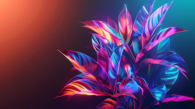 Create a vibrant and surreal illustration of a tropical plant withHong Cai Se De leaves