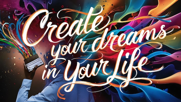 Photo create your dreams in your life colorful background and text tshirt design motivational quote illustration typography