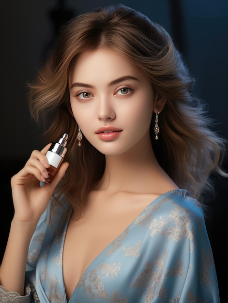 Created with Generative Ai Technology Beautiful model holds tube with cosmetic Beauty skin product Health Cosmetic Advertisement