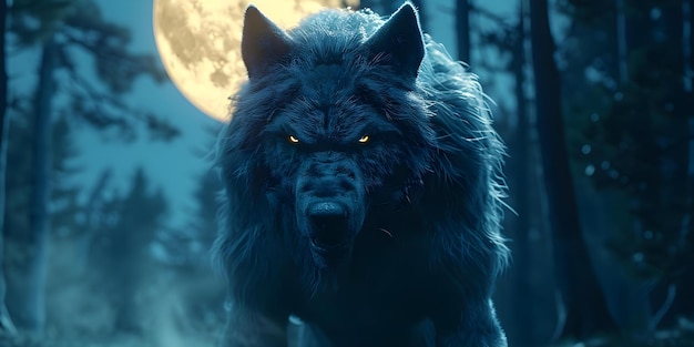 Creating a 3D rendering of a werewolf in a moonlit forest evokes fear Concept Werewolf 3D Rendering Moonlit Forest Fear Evoking Horror Art