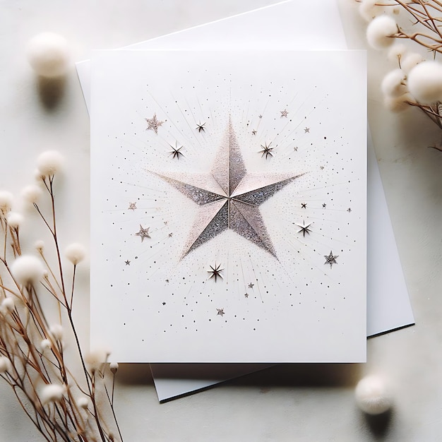 creating an Eid Mubarak greeting card with a moon and stars on a white background_ai_generated