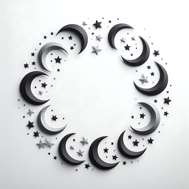 creating an Eid Mubarak greeting card with a moon and stars on a white background_ai_generated