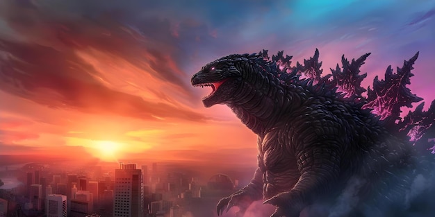 Creating a Photorealistic Painting of Godzilla on City Buildings through Advanced Technological Techniques Concept Photorealistic Painting Godzilla Art Cityscape Illustration Advanced Techniques