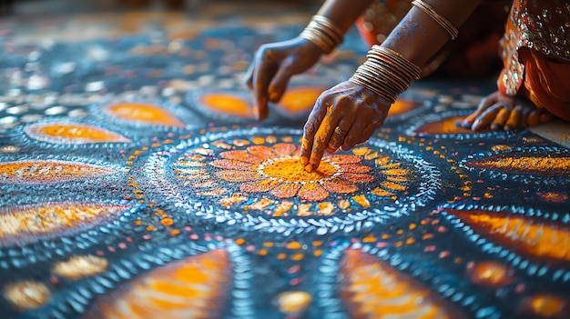 Creating Vibrant Indian Rangoli Art with Intricate Patterns