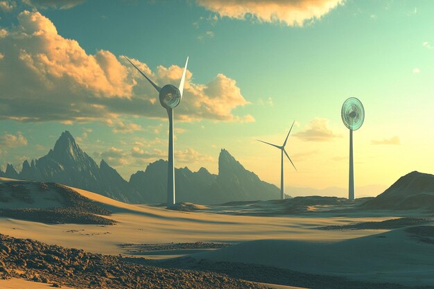 Photo creating wind turbines for clean energy generation generative ai