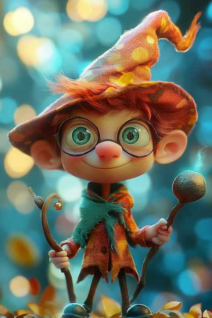 Photo creative 3d cartoon character making art with magic