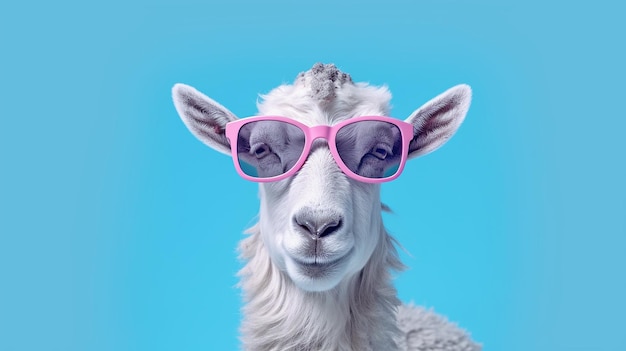 creative animal concept goat in sunglass made by generative AI