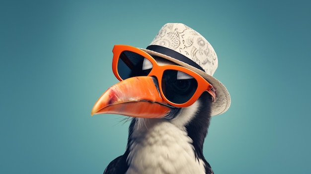 Creative animal concept hornbill bird in sunglass