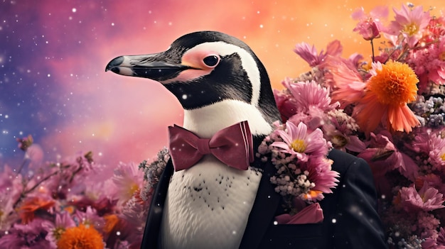 Creative animal concept penguin bird in smart suit