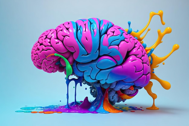 Creative art brain explodes with paints with splashes concept idea ai generative