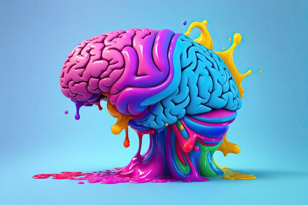 Creative art brain explodes with paints with splashes concept idea ai generative