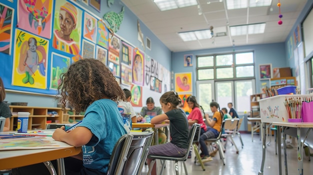 a creative arts classroom with students painting