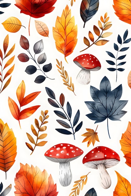 Creative arts dishware featuring autumn leaves and mushrooms on porcelain plate