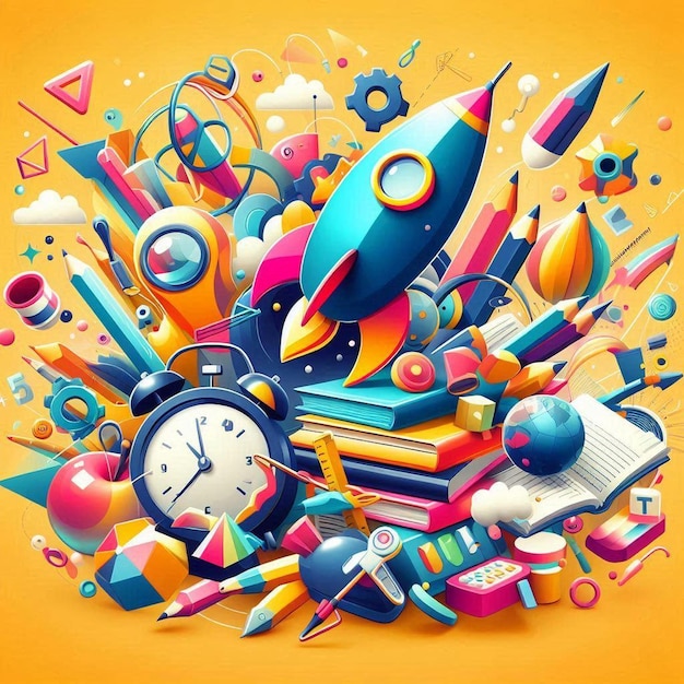 Photo creative back to school elements 3d illustration