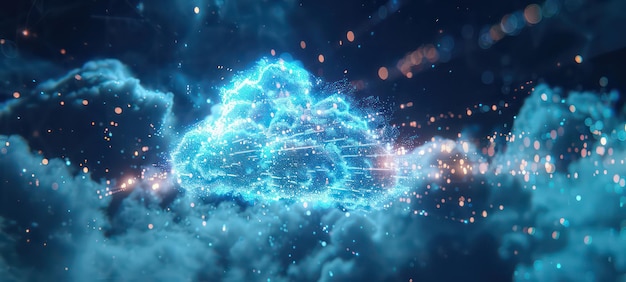 Creative background the image of the hologram of the cloud blue background The concept of cloud technology cloud storage a new generation of networks Mixed media