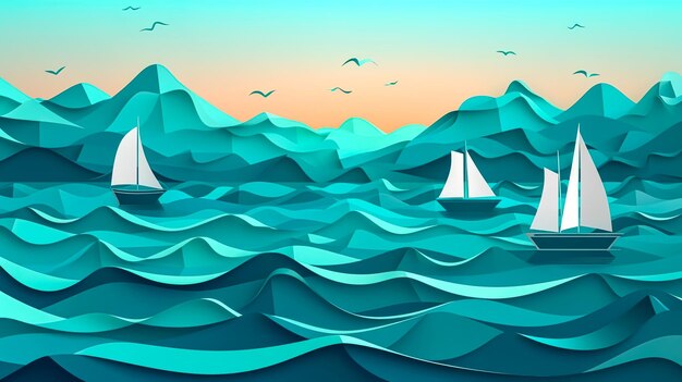 Creative background with sails on the sea generative ai