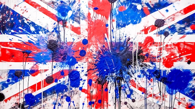 Creative background with the shapes and colors of the British flag drawn watercolor Generative AI