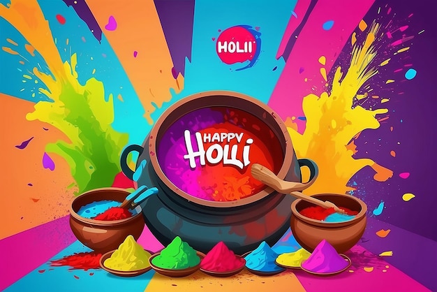 Photo creative banner of happy holi text festival traditionalcolorful background people playing with gulal