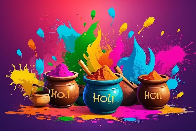 Photo creative banner of happy holi text festival traditionalcolorful background people playing with gulal