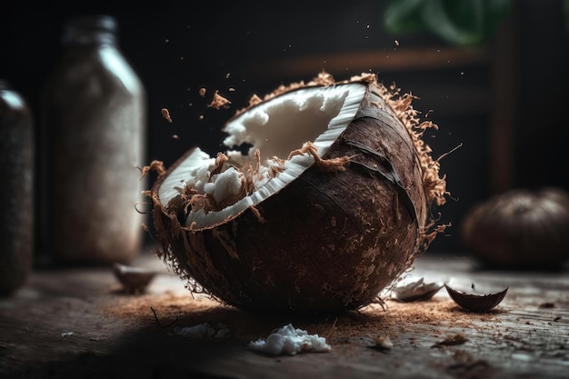 Creative banner with coconut A tropical concept AI generation