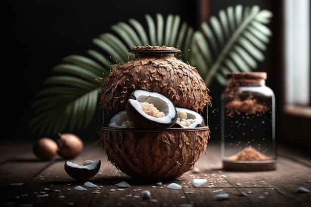 Creative banner with coconut A tropical concept AI generation