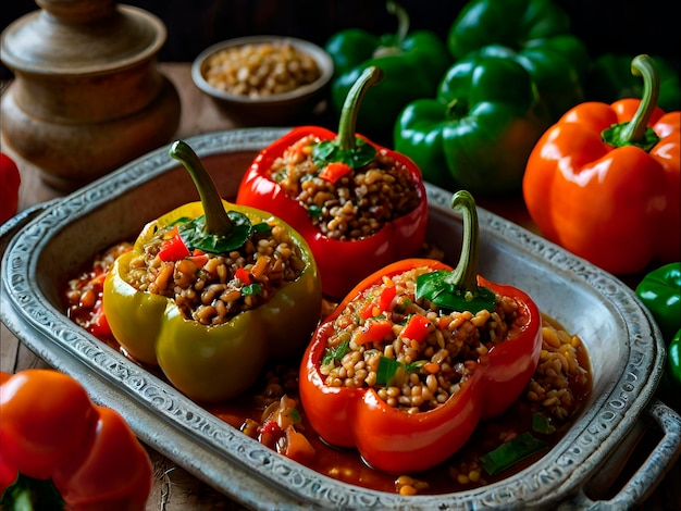 a creative barley main course such as stuffed barley peppers Detail the preparation and flavors